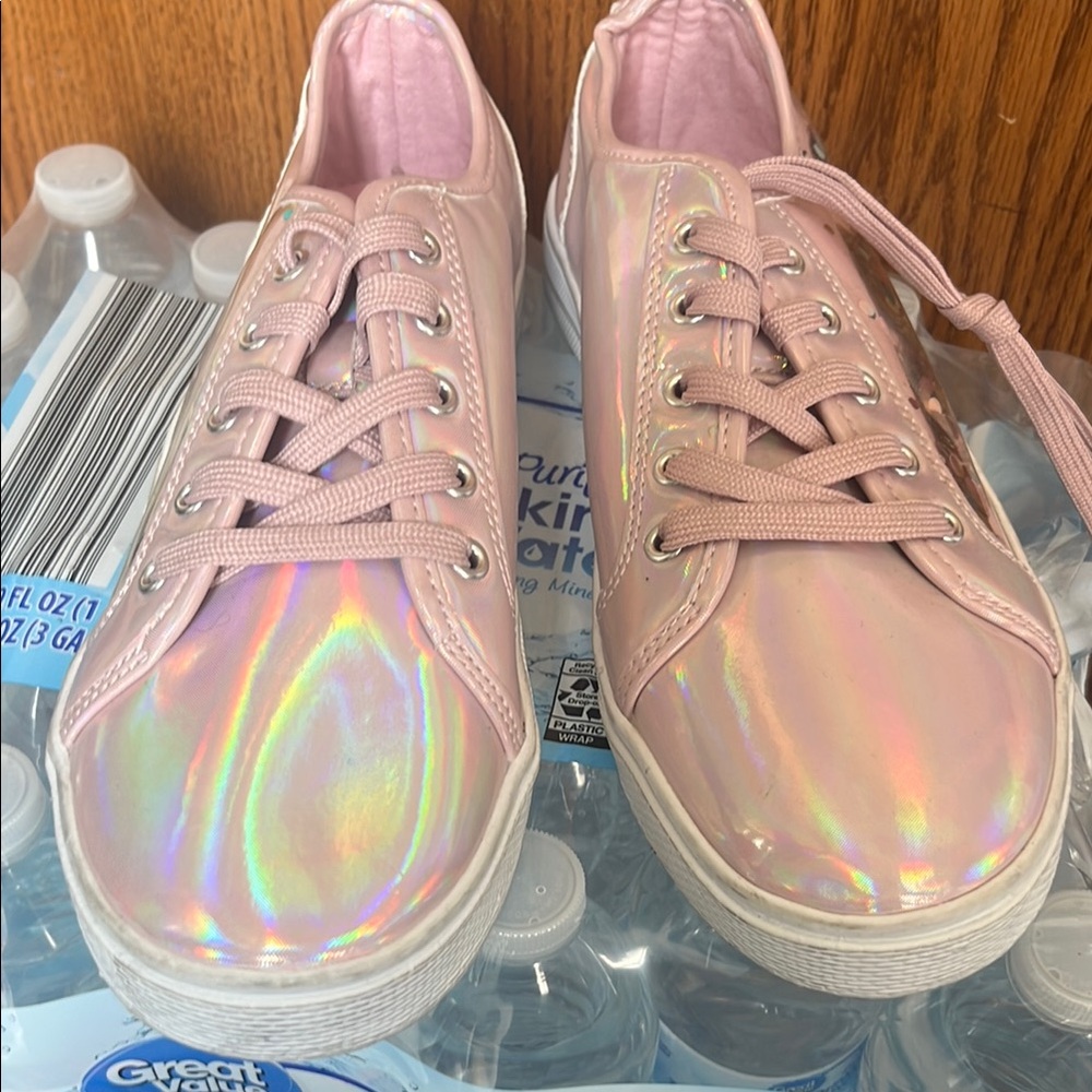 The Children's Place Pink and Silver Sneakers with Holographic Toe